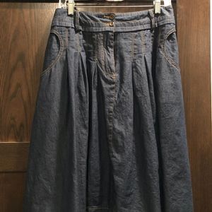 Cotton/Chambray Denim Pleated Skirt, 100% Cotton
